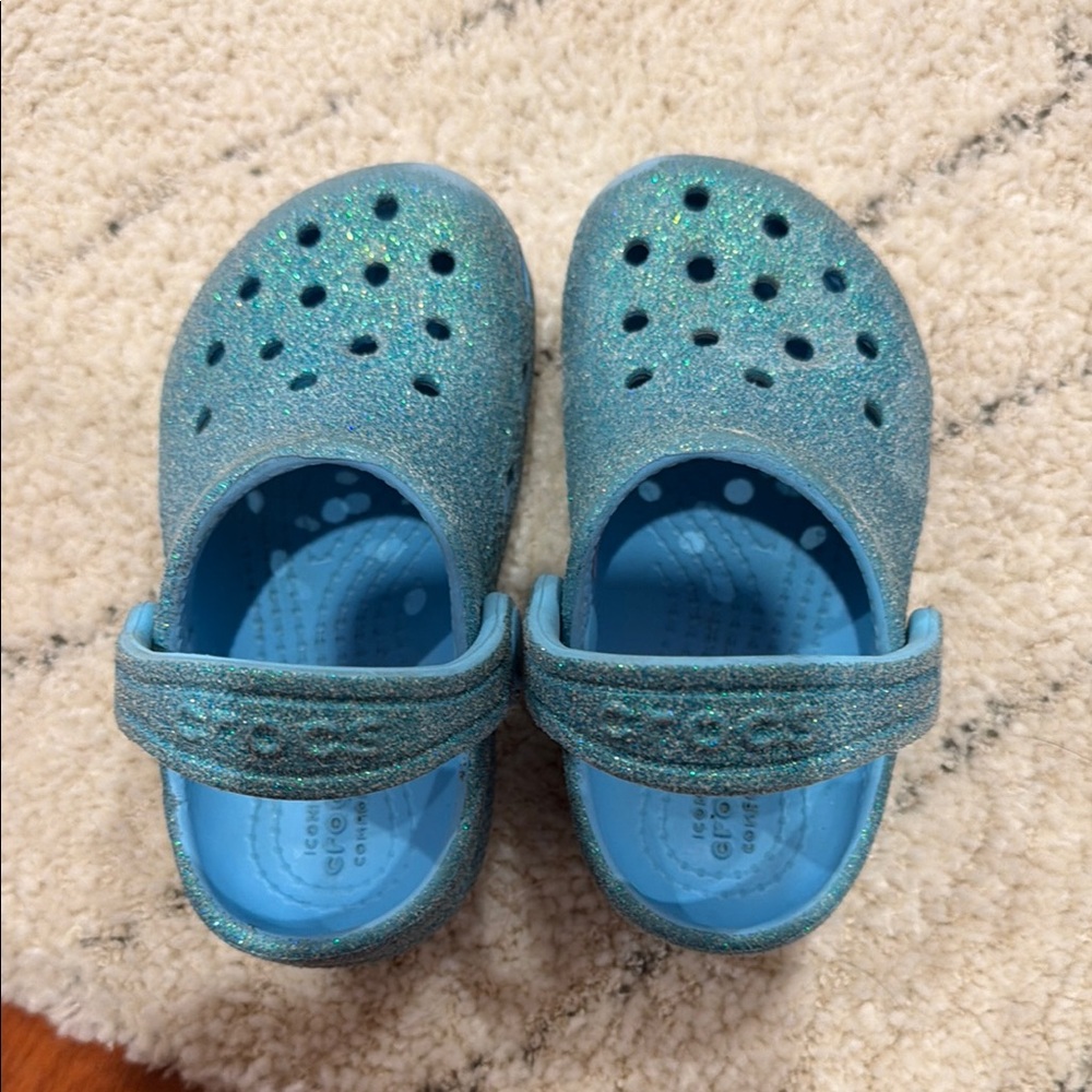 Blue glitter crocs toddler size 7c